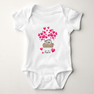 Cute kitten in a box and pink hearts baby bodysuit