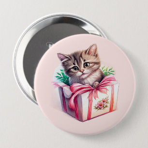 Cute Kitten in a Box Birthday Gift 10 Cm Round Badge