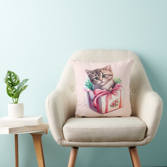 Cute Kitten in a Box Birthday Gift Cushion (Chair)