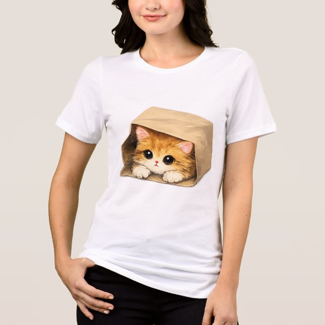 Cute Kitten in a Cardboard Box Tri-Blend Shirt (Front)
