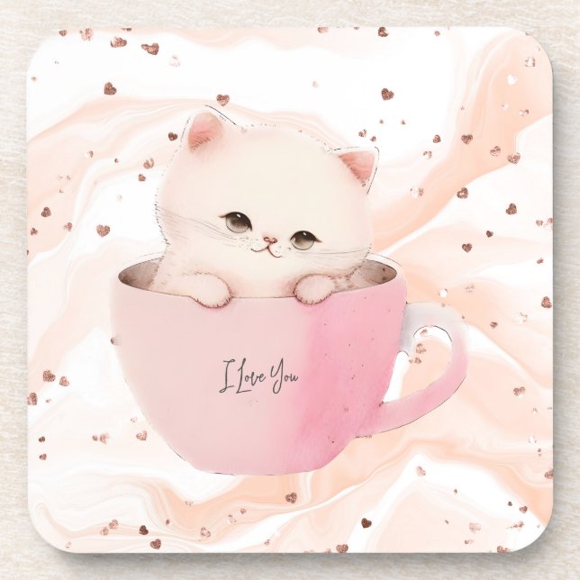 Cute Kitten in a Teacup Coaster (Front)
