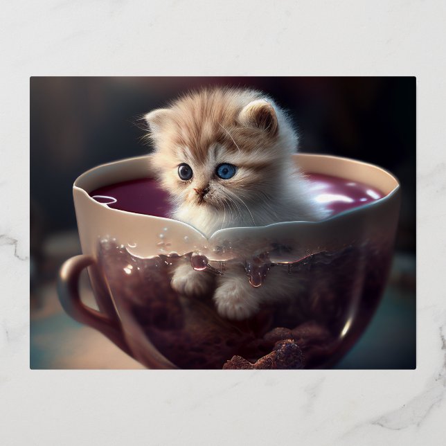 cute kitten in a teacup postcard design 1 (Front)