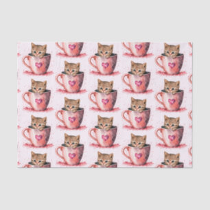 Cute Kitten in a Teacup with Hearts Pattern Tissue Paper