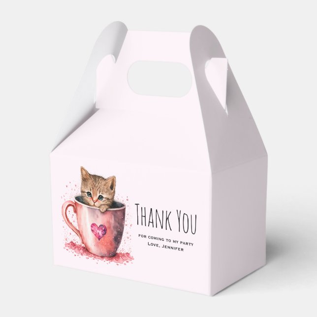 Cute Kitten in a Teacup with Hearts Thank You Favour Box (Front Side)