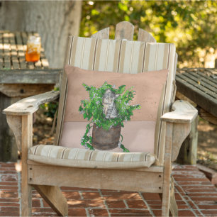 Cute Kitten in Catnip Antique Pot    Cushion
