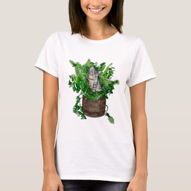 Cute Kitten in Catnip Pot T-Shirt (Front)