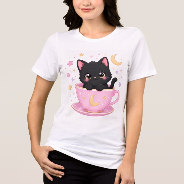 cute kitten in cup Tri-Blend shirt (Front)