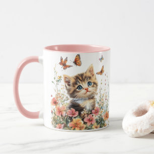 Cute Kitten in Flowers - Adorable Cat Mug