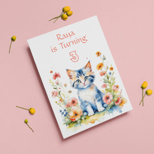 Cute Kitten in Flowers Girl's Birthday Party Invitation
