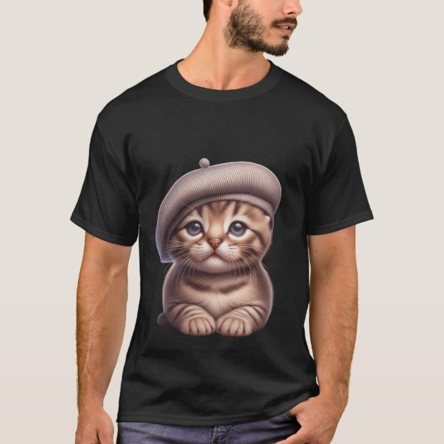 Cute Kitten in Grey Beret Artist Cat  ✨🐾🎨 T-Shirt (Front)