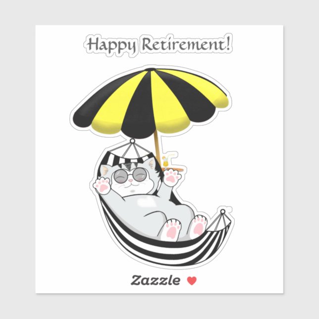 Cute Kitten in Hammock & Happy Retirement Text (Sheet)