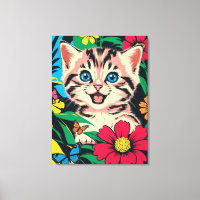 Cute Kitten in Pop Art Painting Style Canvas Print