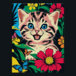 Cute Kitten in Pop Art Painting Style Poster<br><div class="desc">A cute Kitten with blue eyes plays in nature with flowers and butterflies in Pop Art Painting Style.</div>