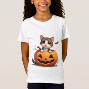 Cute Kitten In Pumpkin Autumn Halloween Scene 🎃 T-Shirt