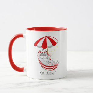 Cute Kitten in Red & White Hammock Mug