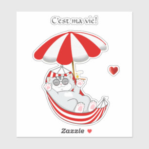 Cute Kitten in Red & White Hammock & Text