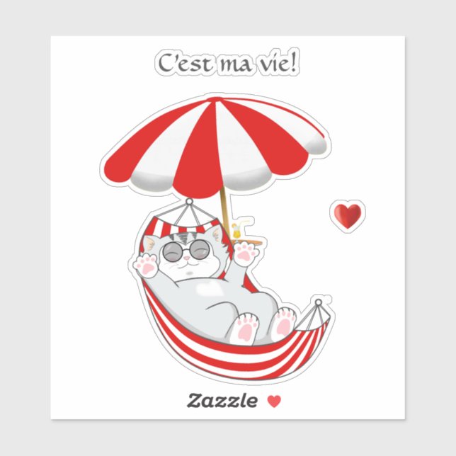 Cute Kitten in Red & White Hammock & Text (Sheet)