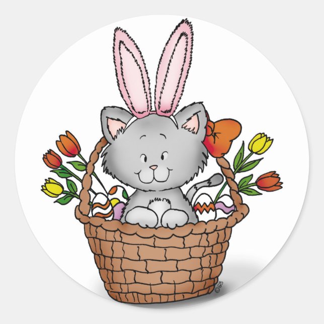 Cute kitten in the Easter Basket Classic Round Sticker (Front)