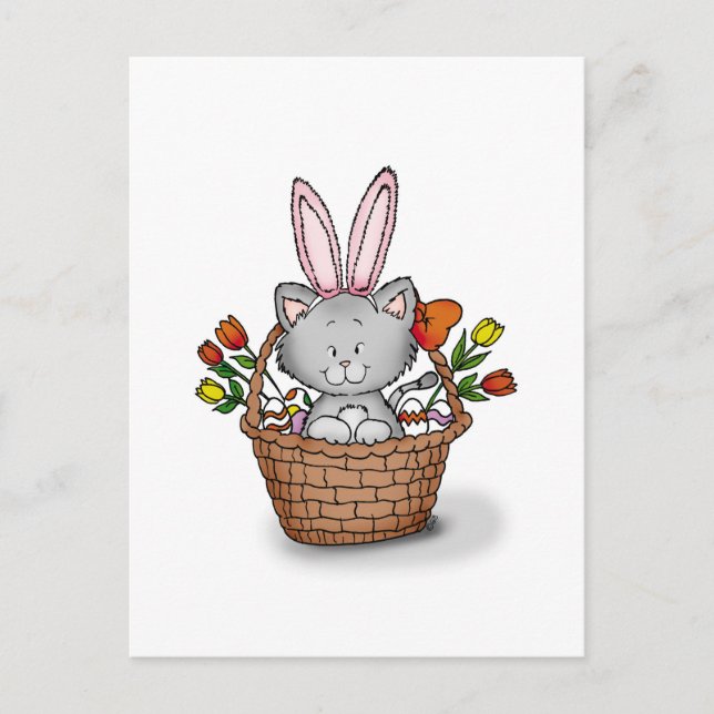 Cute kitten in the Easter Basket Holiday Postcard (Front)