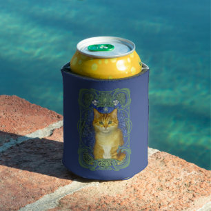 Cute Kitten in Vintage Art Nouveau Style Can Cooler