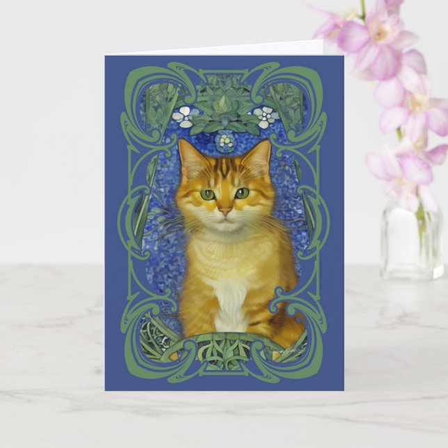 Cute Kitten in Vintage Art Nouveau Style Card (Orchid)