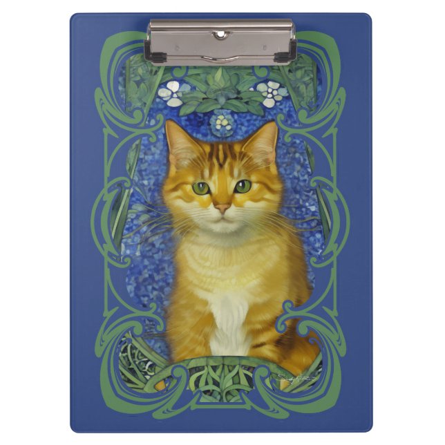 Cute Kitten in Vintage Art Nouveau Style Clipboard (Front)