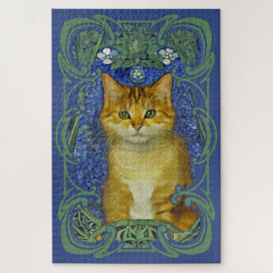 Cute Kitten in Vintage Art Nouveau Style Jigsaw Puzzle