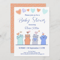 Cute Kitten Kitty Cats Hearts Baby Shower