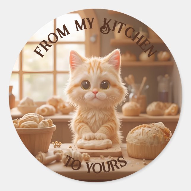 Cute Kitten Kneading Dough Classic Round Sticker (Front)