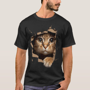 Cute Kitten Looks From Torn Fabric - Cats T-Shirt