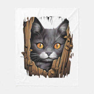Cute kitten looks from torn fabric - Cats T-Shirt Fleece Blanket