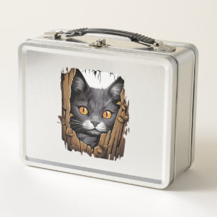 Cute kitten looks from torn fabric - Cats T-Shirt  Metal Lunch Box
