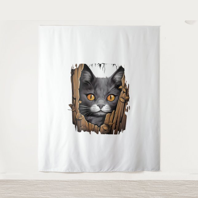Cute kitten looks from torn fabric - Cats T-Shirt  Tapestry (Front)