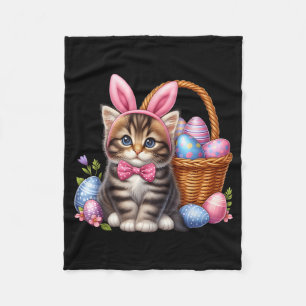 Cute Kitten Lovers Glasses Happy Easter Cat Bunny Fleece Blanket