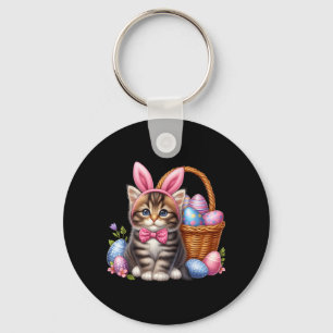 Cute Kitten Lovers Glasses Happy Easter Cat Bunny Key Ring