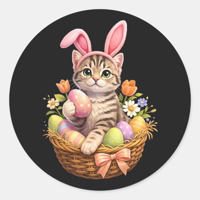 Cute Kitten Lovers Happy Easter Cat Classic Round Sticker (Front)