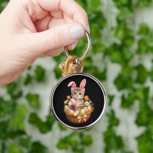 Cute Kitten Lovers Happy Easter Cat Key Ring