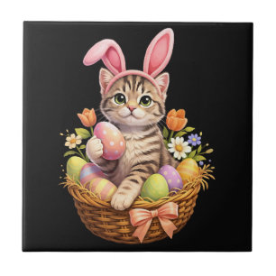 Cute Kitten Lovers Happy Easter Cat Tile
