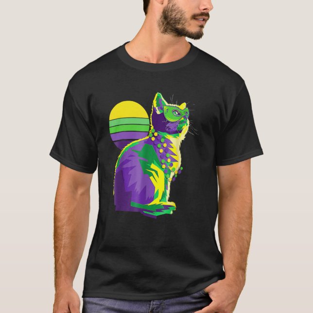Cute Kitten Mardi Gras Cat Butterfly New Orleans W T-Shirt (Front)
