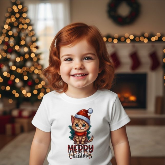 Cute Kitten Merry Christmas Toddler Holiday Cat Baby T-Shirt (Creator Uploaded)