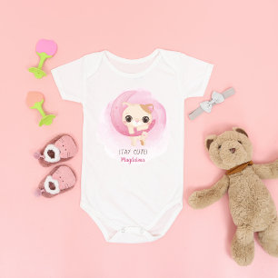 Cute Kitten Moon Watercolor Design Baby Bodysuit