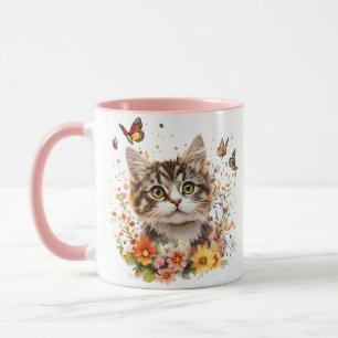 Cute Kitten Mug – Surrounded by Flowers and Butter