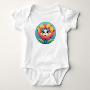 Cute Kitten Nestled in a Flower Bloom Baby Bodysuit