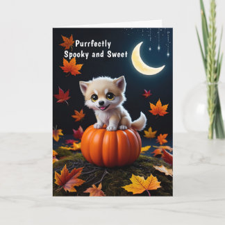 Cute Kitten on Pumpkin Adorable Halloween Card