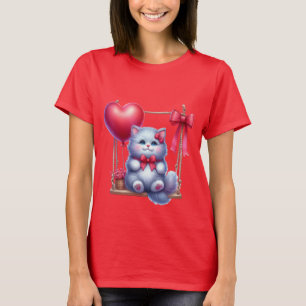 Cute Kitten on Swing with Heart Balloon Art 🐱🎈 T-Shirt