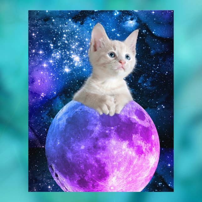 Cute Kitten On The Moon, Glowing Stars, Universe Photo Print (Creator Uploaded)