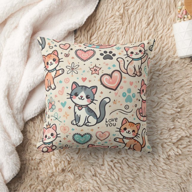 Cute Kitten Pattern Cushion (Blanket)