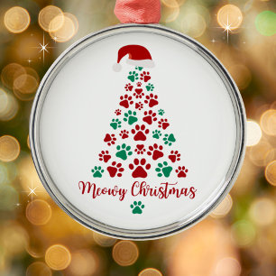 Cute Kitten Paw Print Meowy Christmas Tree Metal Tree Decoration
