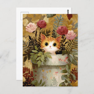 Cute Kitten Peeking From a Pot Postcard