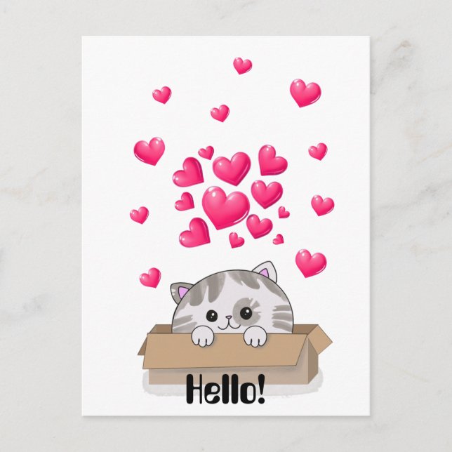 Cute kitten peeking out of a box postcard (Front)